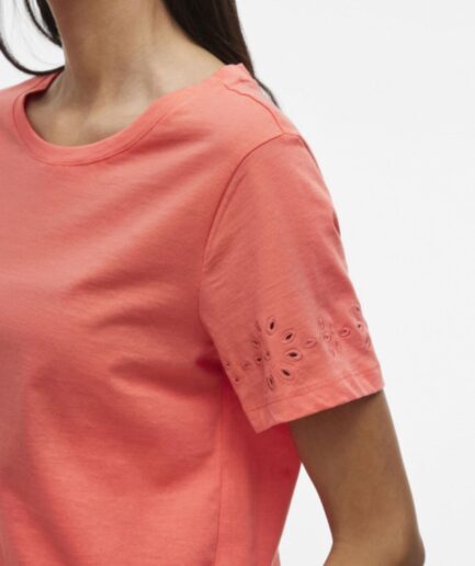 Top VILA Viemira para mujer con mangas caladas y cuello redondo, ideal para primavera-verano