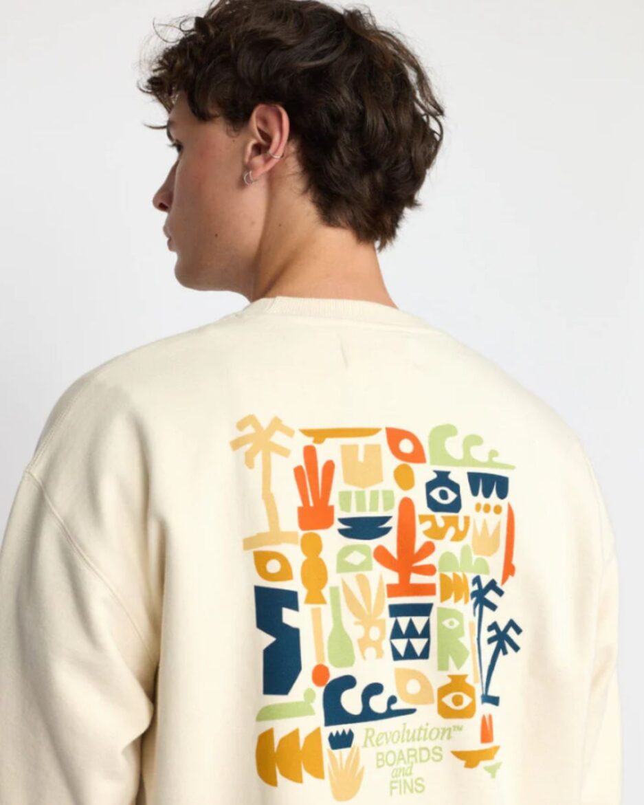 Sudadera beige Revolution 2788 FIN con estampado gráfico urbano en la espalda para hombre