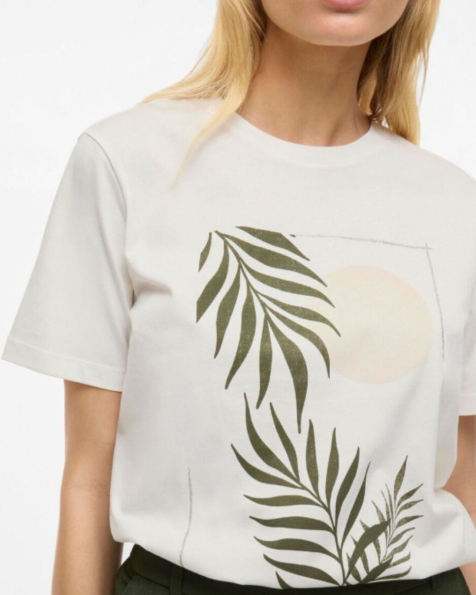 Camiseta mujer VILA crudo estampado botánico algodón orgánico Ouka