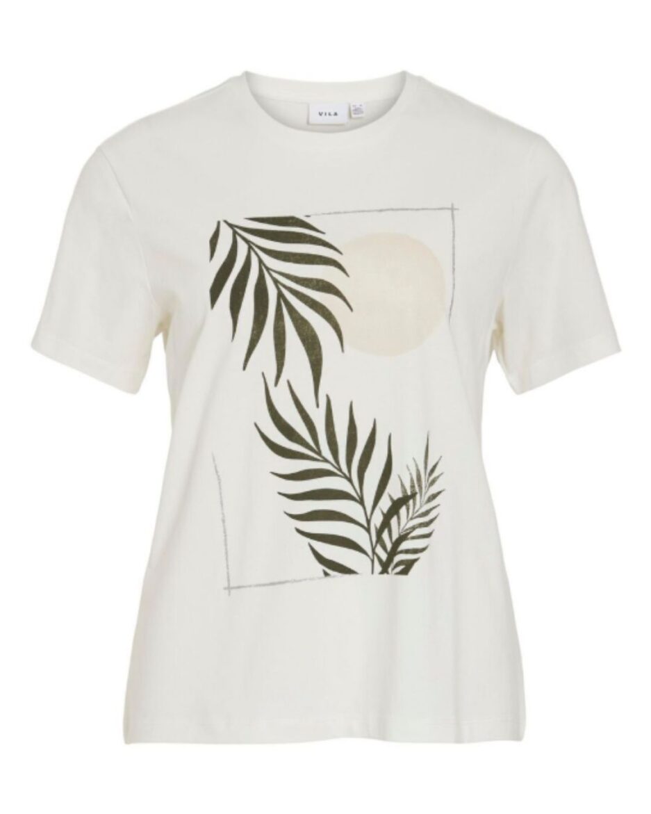 Camiseta mujer VILA crudo estampado botánico algodón orgánico Ouka