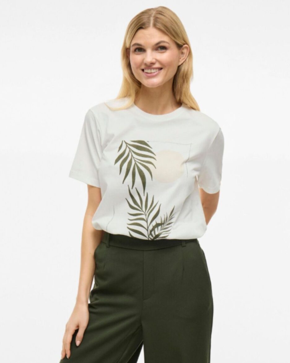 Camiseta mujer VILA crudo estampado botánico algodón orgánico Ouka